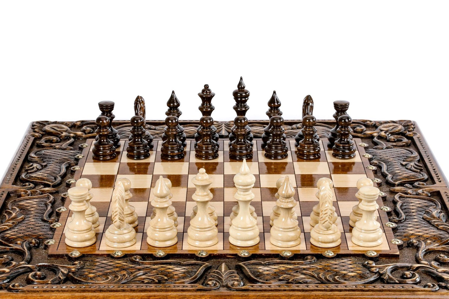 Ornamental bas-relief chess-backgammon classic