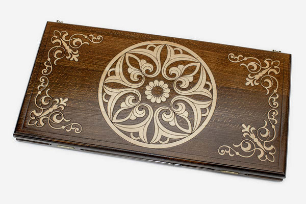Armenian Backgammon Set - White Ornaments - handmade wooden backgammon board