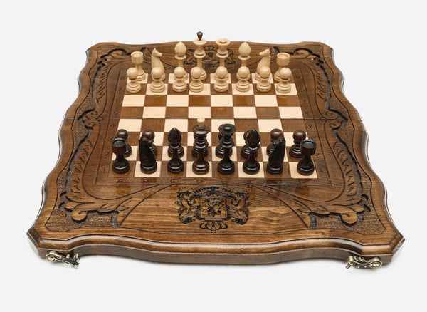 Georgian Coat of Arms Beech Chess Set
