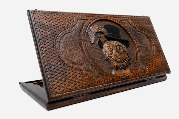Backgammon Set Cat - handmade wooden backgammon board