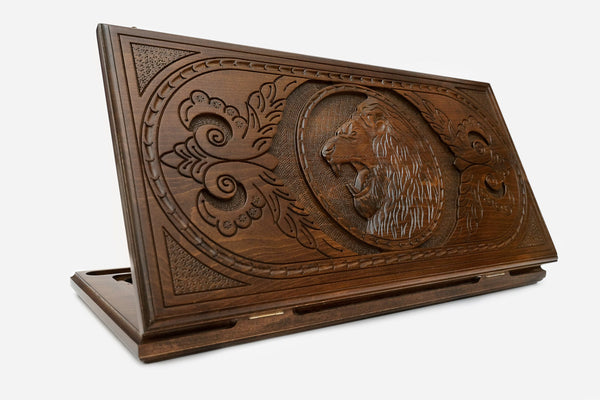 Backgammon Set Lion III - handmade wooden backgammon board