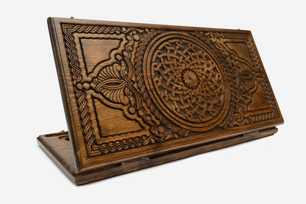 Armenian Backgammon Set - Ornaments V - handmade wooden backgammon board