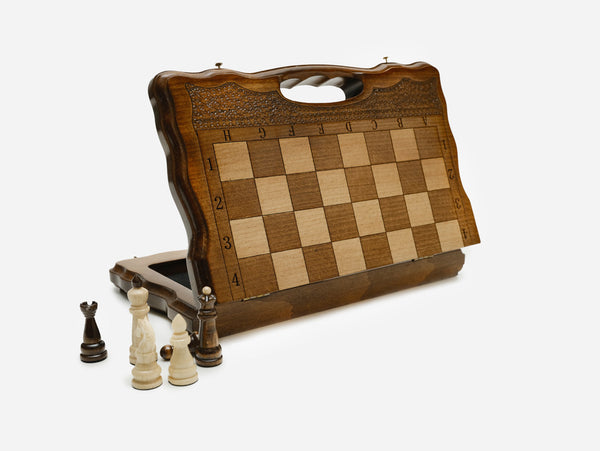Compact Classic Beech Chess and Backgammon Set II