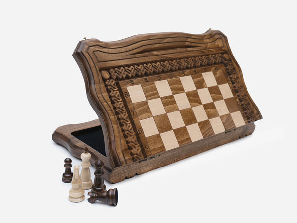 Standard Ornamental Rosette Beech Chess Set