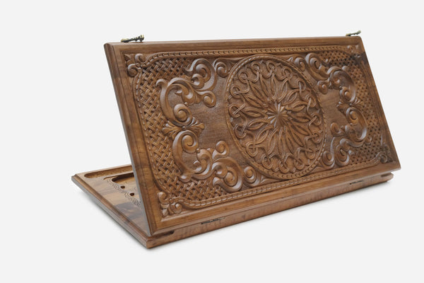 Ornamental Rosette Walnut Backgammon Board