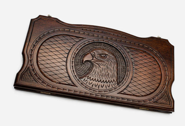 Detailed eagle backgammon board carved in wood