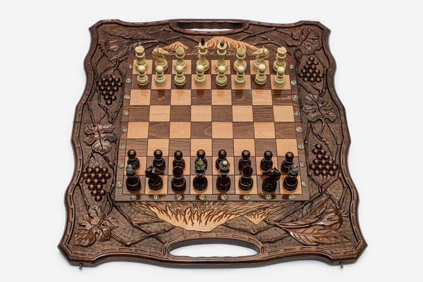 Mount Ararat, Pomegranate and Grapevine Beech Chess and Backgammon Set