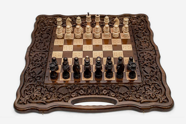 Grand Pomegranate and Grapevine Beech Chess and Backgammon Set
