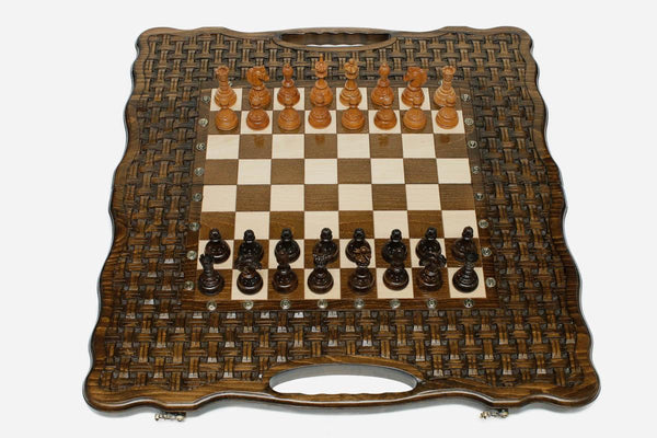 Grand Lattice Beech Chess and Backgammon Set