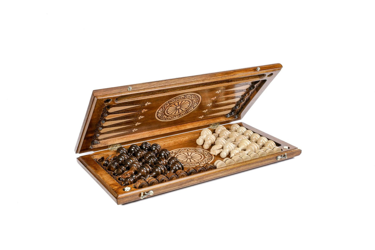 Ornamental bas-relief chess-backgammon classic