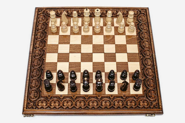 Large Ornamental Rosette Beech Chess Set
