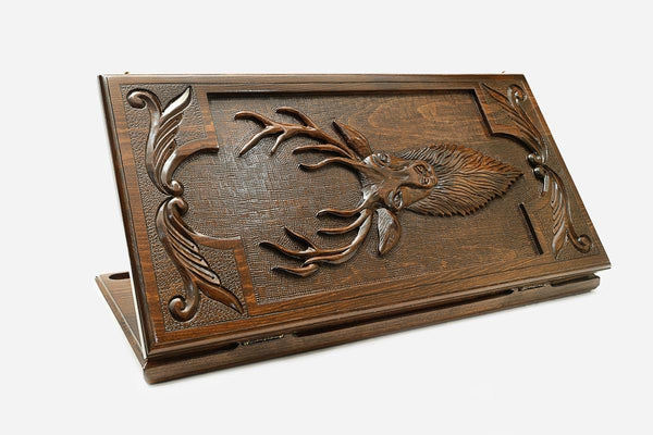 Backgammon Set Deer III - handmade wooden backgammon board
