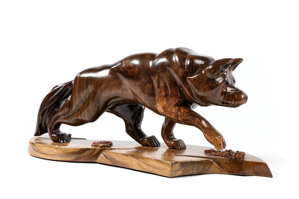 Hand-carved walnut wolf sculpture, 15" / 38 cm, by Hrachya Ohanyan