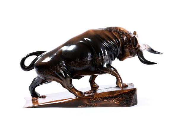 Hand-carved wooden bull sculpture, 23.6" / 60 cm, by Hrachya Ohanyan