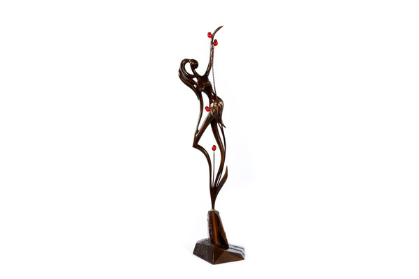 Hand-carved Armenian Girl with Pomegranates sculpture, 28.3" / 72 cm, by Hrachya Ohanyan