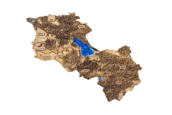 Wooden map of Armenia and Artsakh with epoxy resin, 31.5" / 80 cm, by Hrachya Ohanyan