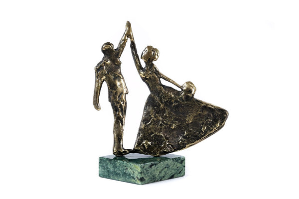 Handmade bronze Wedding Waltz sculpture with Indian marble, 4.7" / 12 cm, by Hrachya Ohanyan
