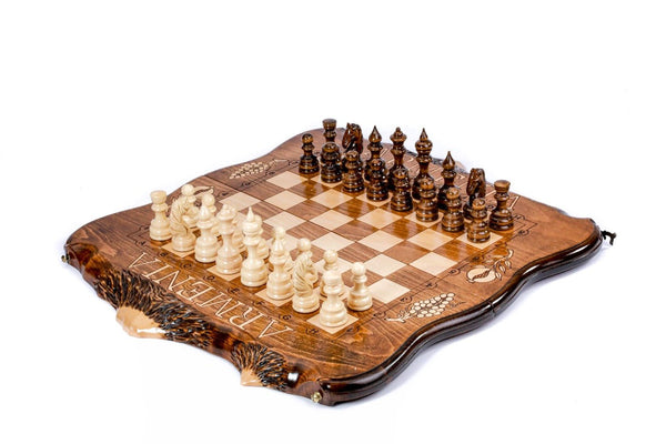Armenia engraved wooden chess set board