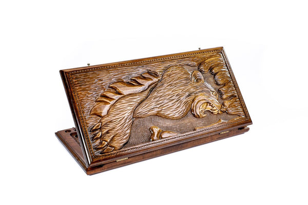 Wolf and eagle wooden backgammon board handcrafted classic design