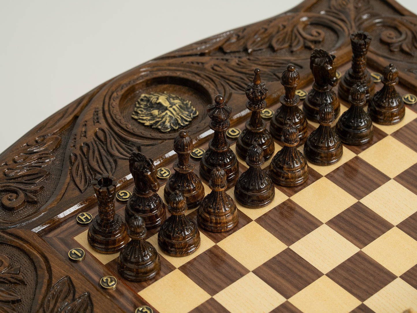 Luxurious Handcrafted Chess Table with Lion Accents and Bronze Detailing