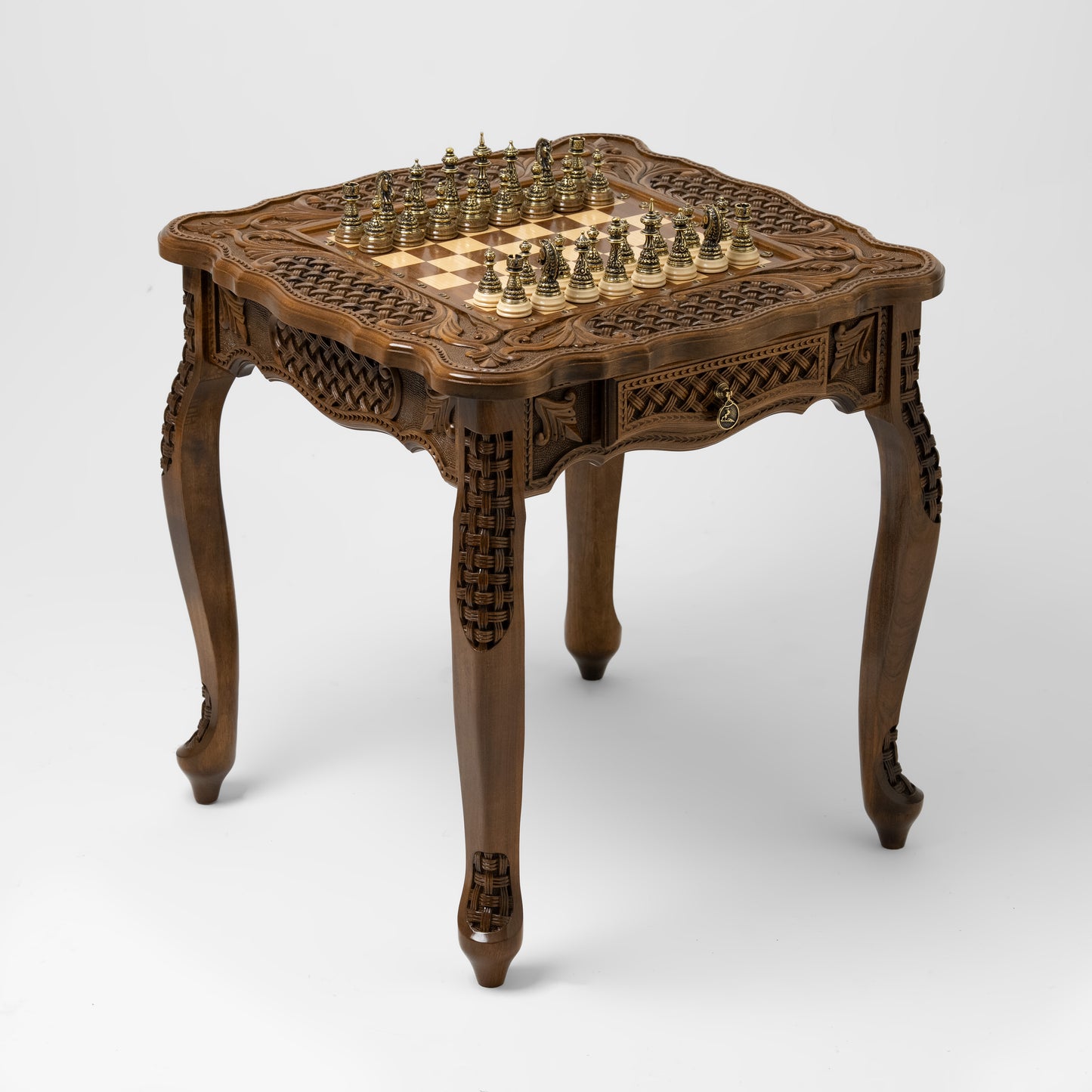 Luxury handmade wooden chess table with artistic design