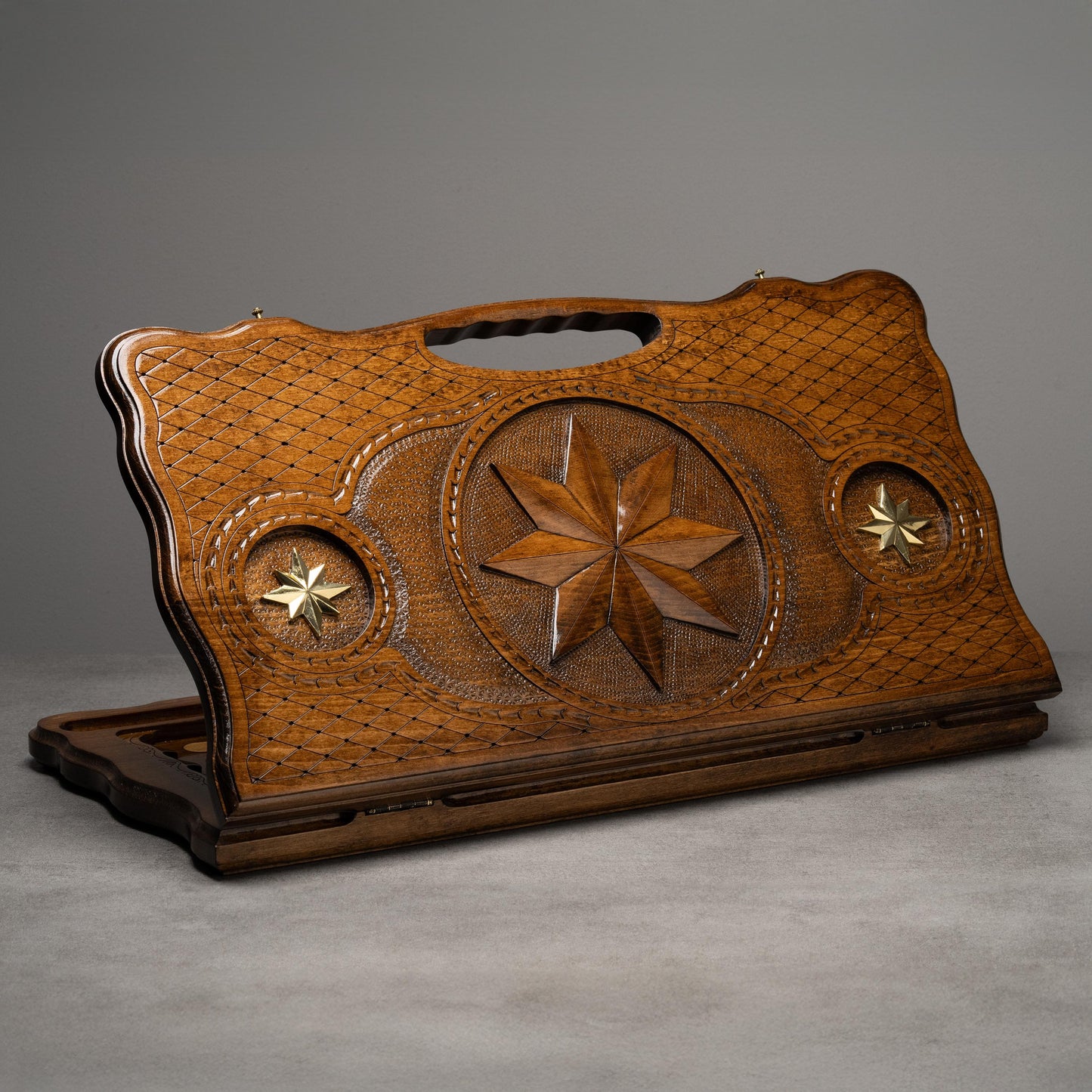 Luxury Wooden Backgammon Set with Hand-Carved Octagram Star Symbol