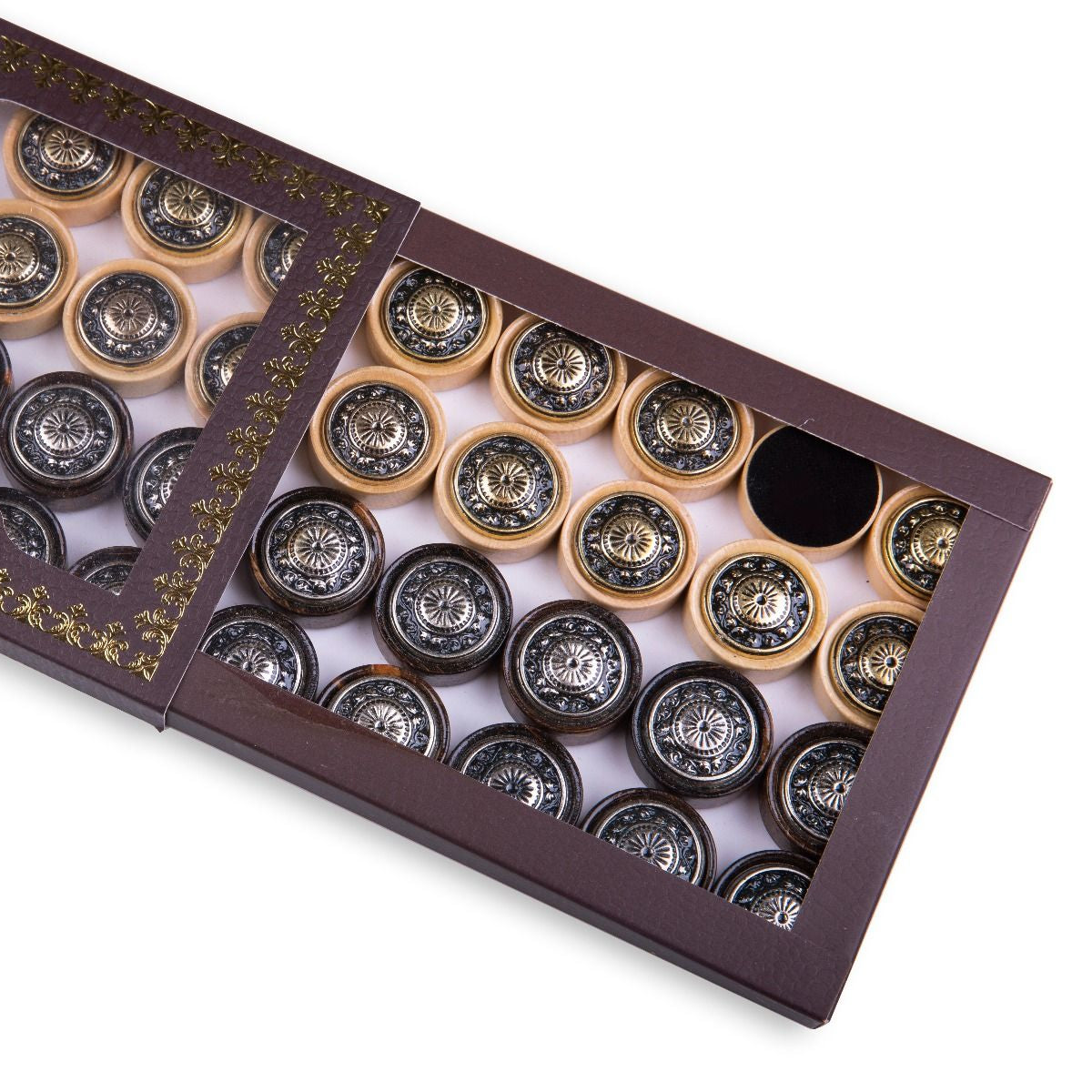 Bronze Backgammon Pieces with Intricate Ornament Design
