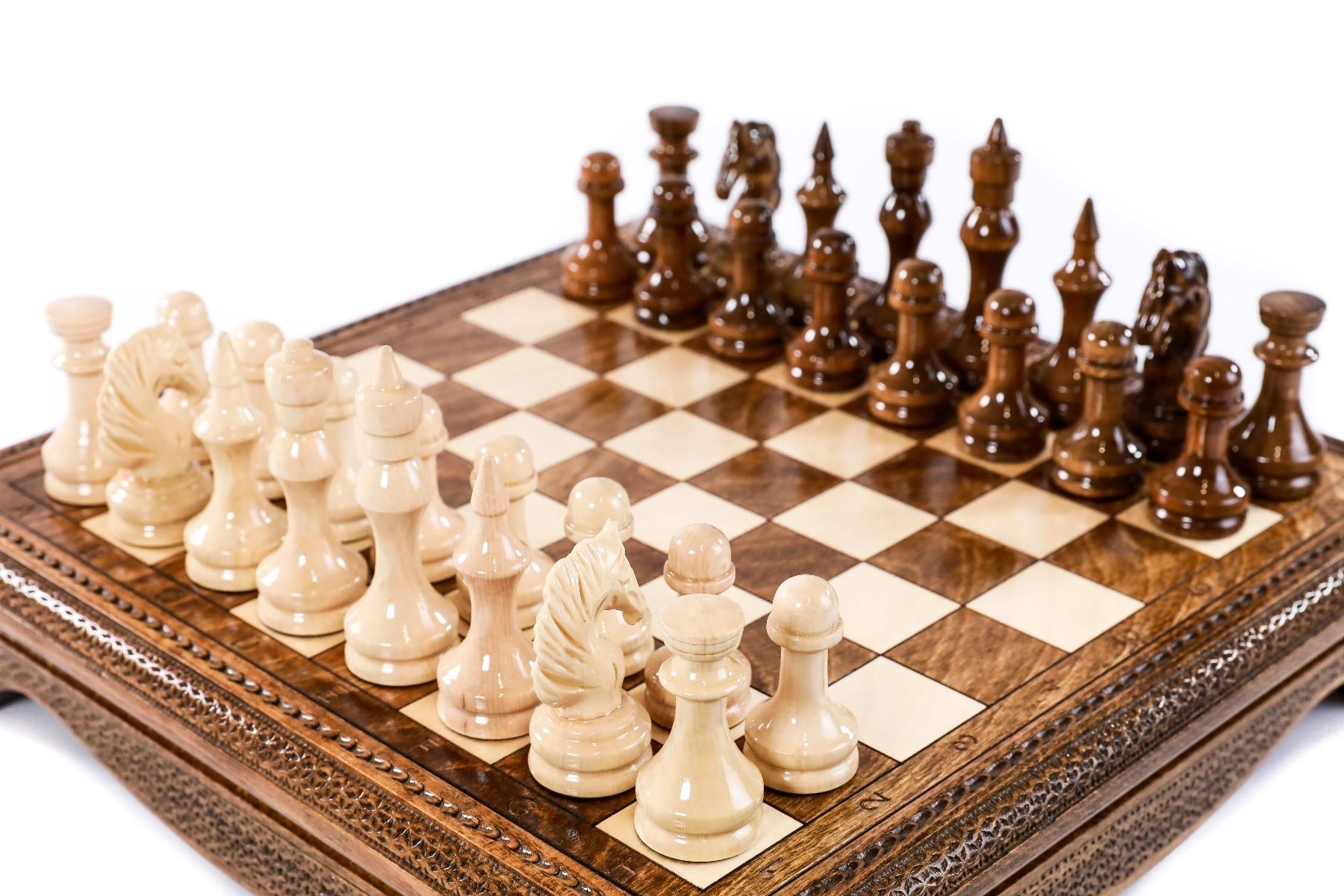 Classic chess set with wooden design and hidden storage