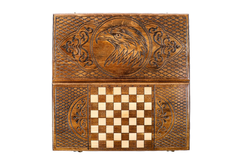 Wooden Carved Classic Backgammon Board Eagle 23.6" | 60 cm - Unumperfectus