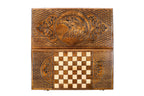 Carved Classic Eagle backgammon board - close-up of the carved design
