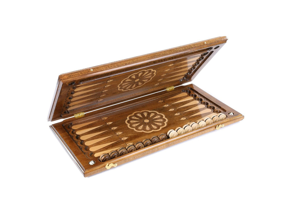 Large wooden backgammon board with symbolic eagle craftsmanship