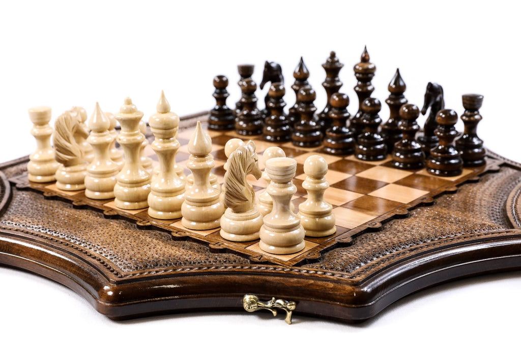 Handcrafted Armenian chess board geometric star pattern style
