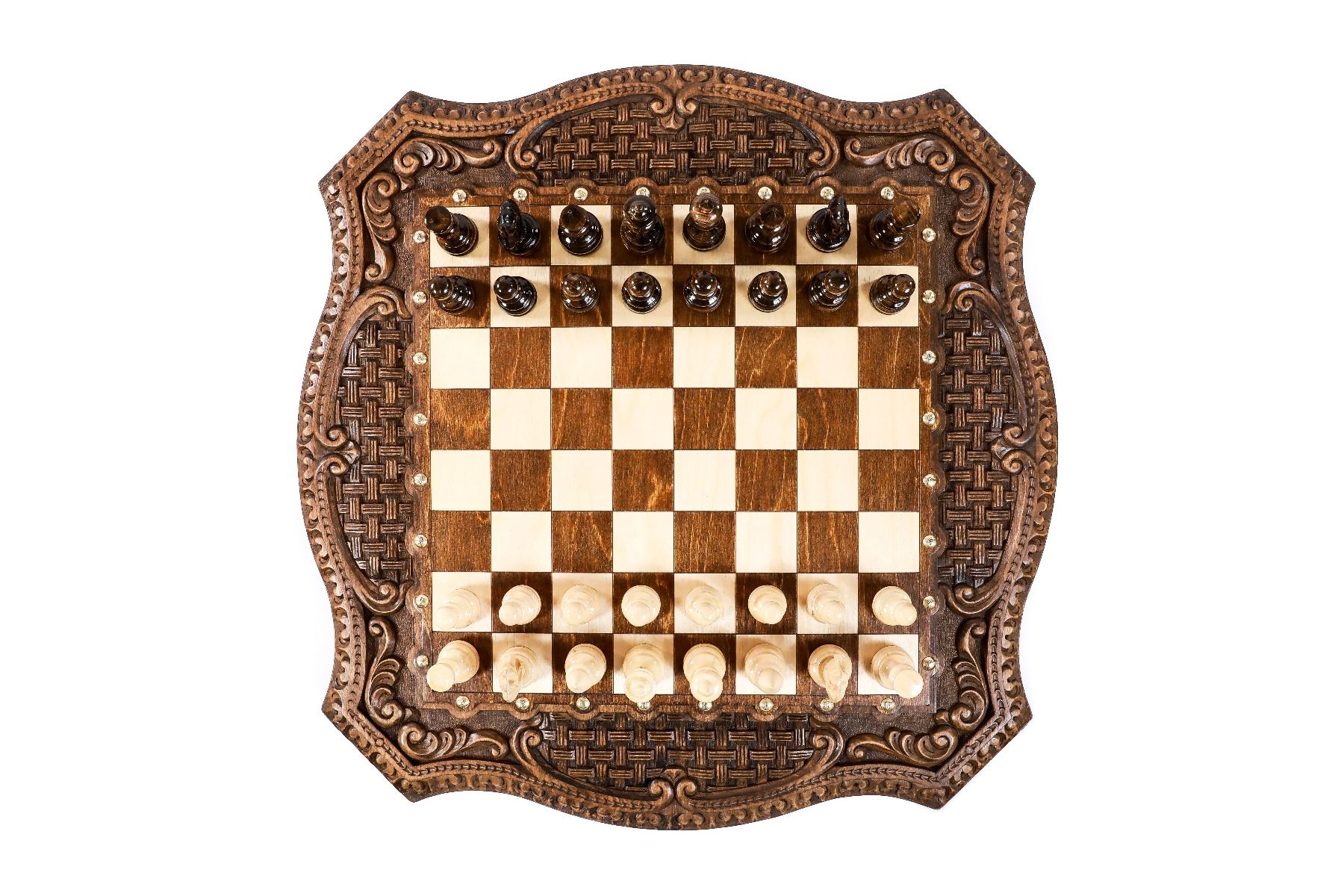 Table Chess Set - Wooden Design with Contour Outline - Unumperfectus