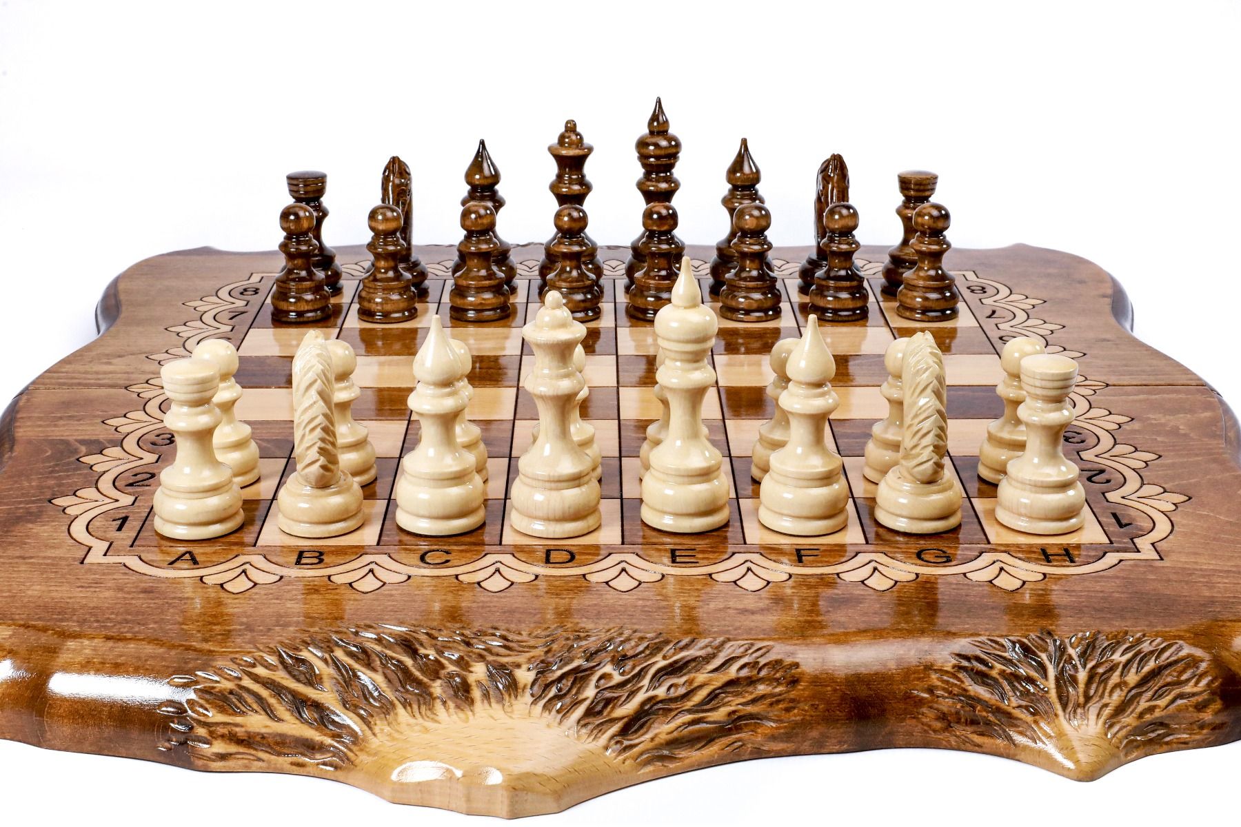 Wooden Chess & Backgammon Set — Braid Pattern 50 cm | 19.7" - Unumperfectus