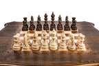 Close-up of the precise wood finish and the copyrighted contour design on this 2-in-1 board game.