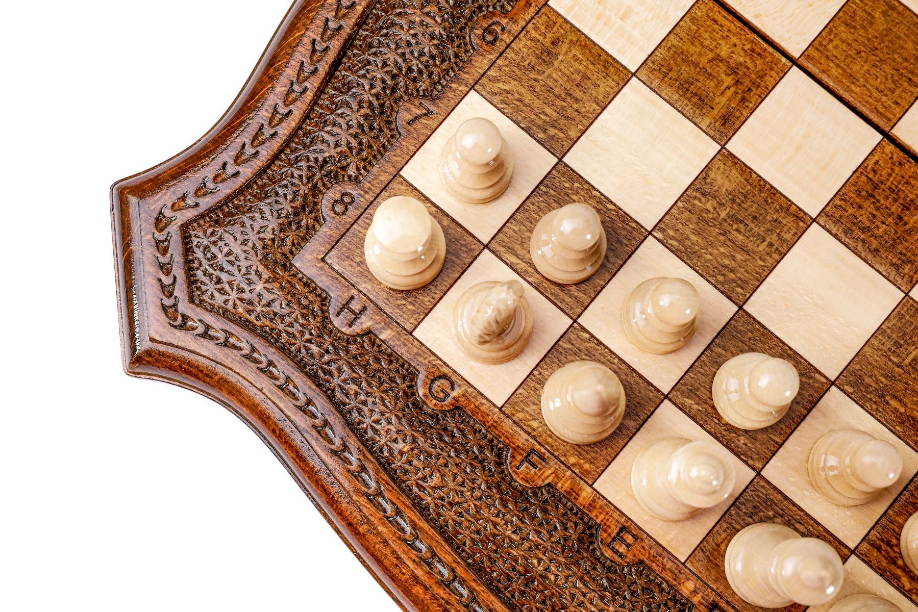Wooden Carved Chess Set With Contour Outline 40 cm | 15.6" - Unumperfectus