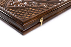 Eternity Carved backgammon board - detail of the wood grain and finish