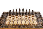 Ornamental bas-relief chess-backgammon classic