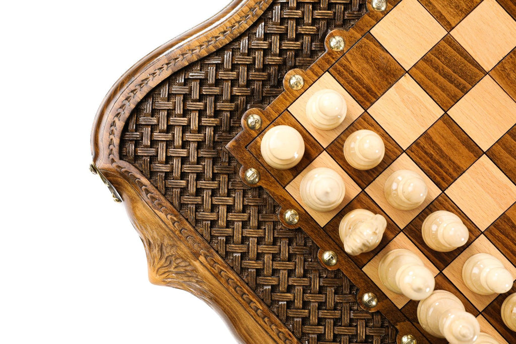 Carved Chess Set & Backgammon Board With Braid Pattern 50 cm | 19.7" - Unumperfectus