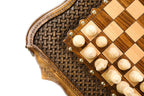 Carved Braid Pattern chess and backgammon set - close-up of the playing squares