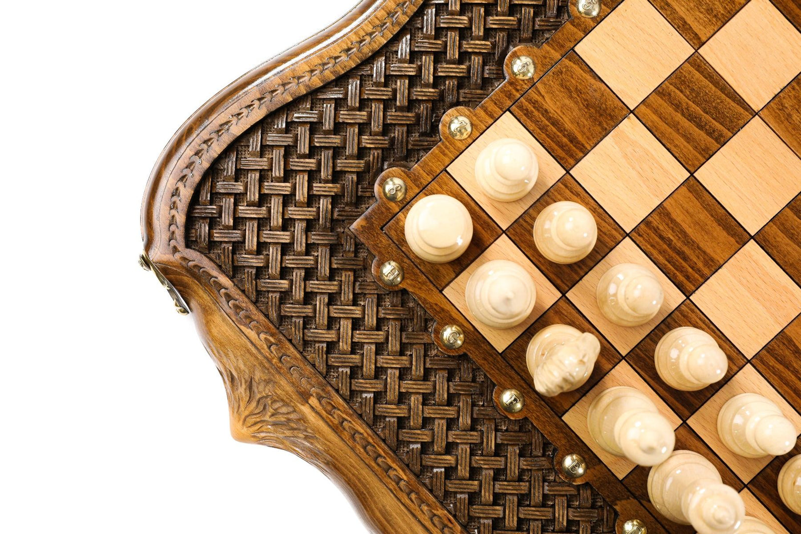 Carved Chess Set & Backgammon Board With Braid Pattern 50 cm | 19.7" - Unumperfectus