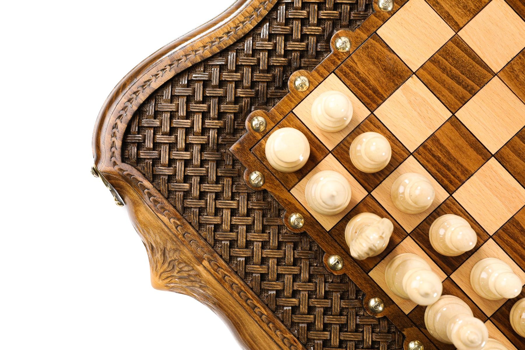 Carved Chess Set & Backgammon Board With Braid Pattern 50 cm | 19.7" - Unumperfectus