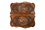 Detail of the wood grain and hand-polished finish on the Assyrian backgammon board