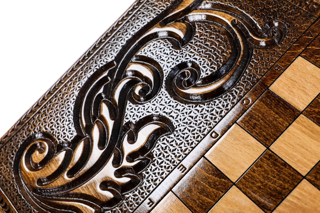 Classic Wooden Carved Backgammon Board Wolf 23.6" | 60 cm - Unumperfectus