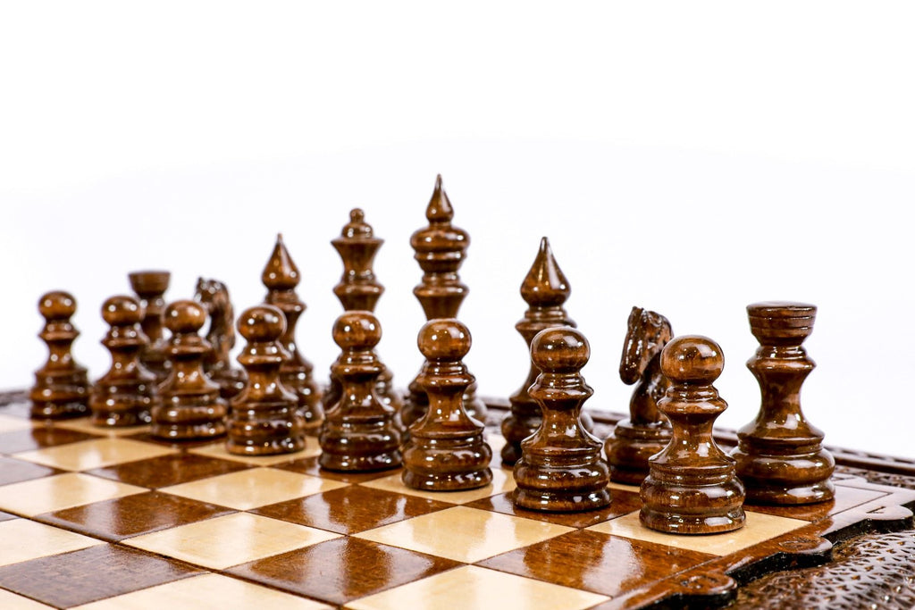 Wooden Carved Chess Set With Contour Outline 40 cm | 15.6" - Unumperfectus