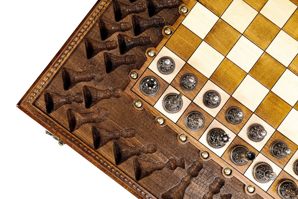 Wooden Carved Chess Set Ornamental Bas-Relief 60 cm | 24.7" - Unumperfectus