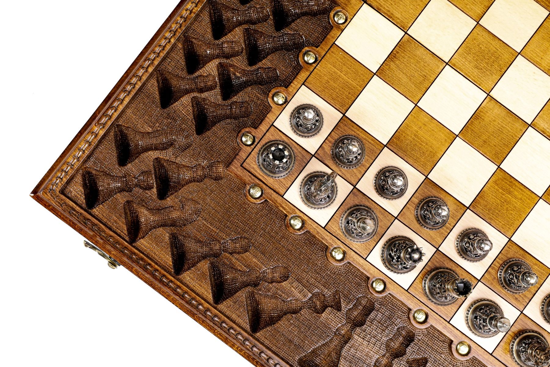 Wooden Carved Chess Set Ornamental Bas-Relief 60 cm | 24.7" - Unumperfectus