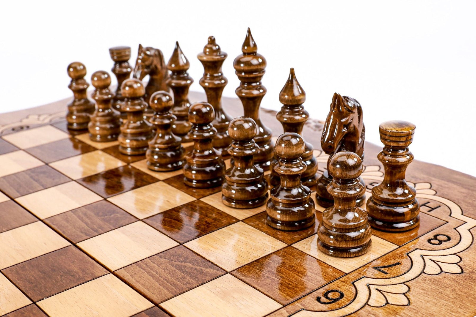 Wooden Chess & Backgammon Set — Braid Pattern 50 cm | 19.7" - Unumperfectus