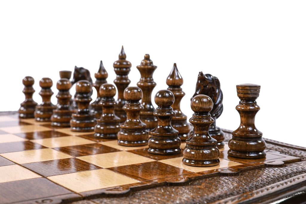 Carved Wooden Chess Set & Backgammon 60 cm / 24.7" - Unumperfectus