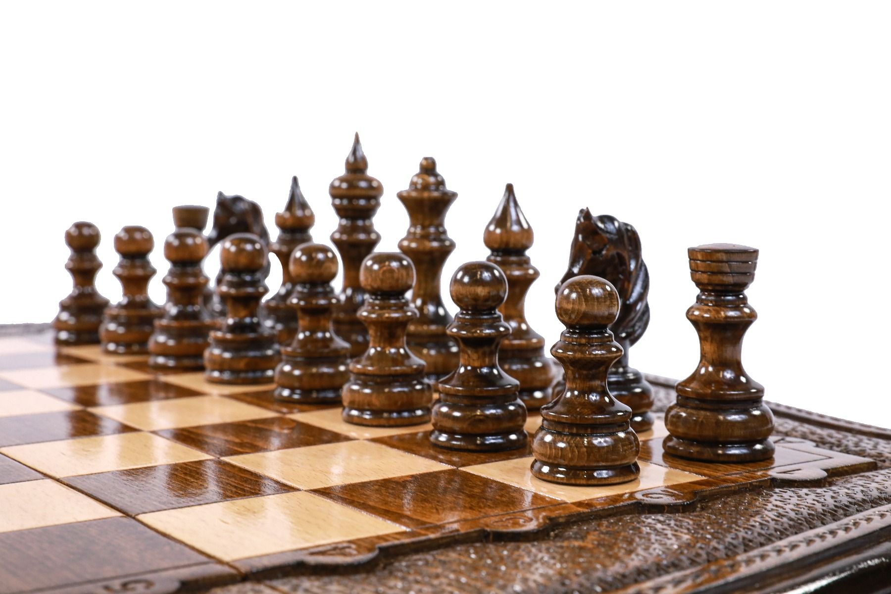 Carved Wooden Chess Set & Backgammon 60 cm / 24.7" - Unumperfectus